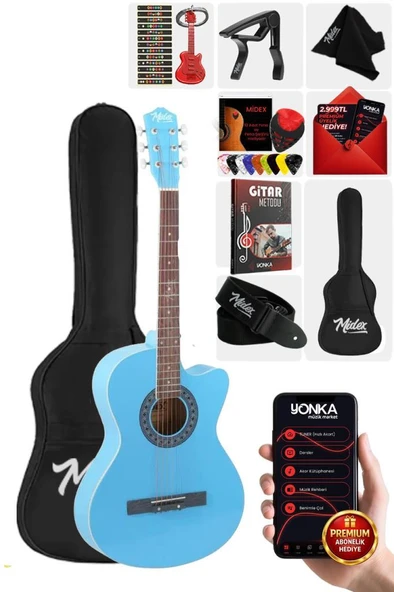 Midex XC-120LTB Kaliteli Akustik Gitar Gül Klavye Sap Ayarlı 4/4 Full Set ürün görseli 1