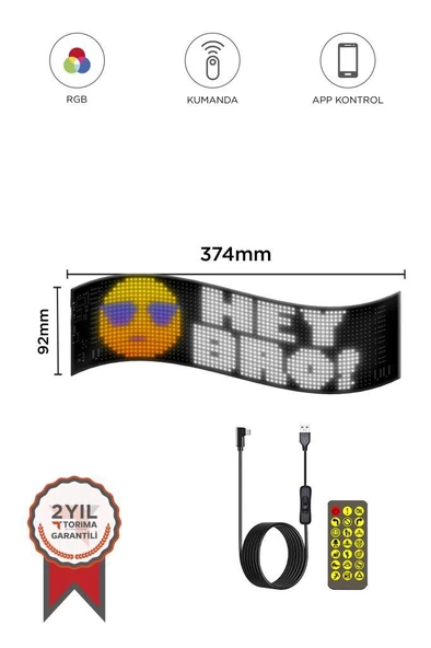 Led Matrix Panel 9x37cm Telefon Kontrollü Kayar Led Animasyon Aydınlatma RP937 Siyah ürün görseli 1