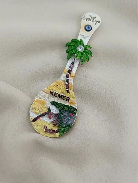 Magnet Kaşık Palmiye Nazar Göz Boncuk Taşlı Mıknatıslı Buzdolabı Süsü ürün görseli 1