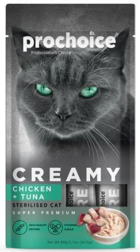 Prochoice Creamy Tavuklu ve Ton Balıklı Sıvı Krema Kedi Ödülü 4 X 15 gr ürün görseli 1