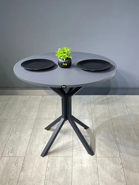 Hey Modüler Mobilya Saray Antrasit Gri Yuvarlak Mutfak Yemek Masası Balkon Masası Metal Siyah Ayak 80 Cm ürün görseli 1