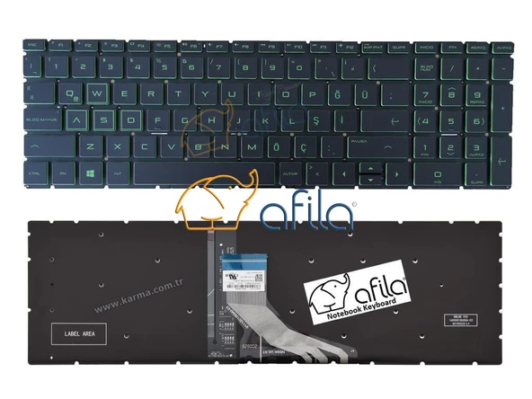 HP 250 G9 (6Q8M7ES, 6Q8M7ES01) uyumlu Notebook Klavyesi, Laptop Tuş Takımı (Siyah TR) Yeşil Tuş - ışıklı ürün görseli 1