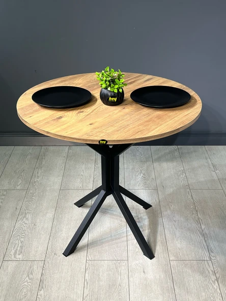 Hey Modüler Mobilya Saray Atlantik Çam Yuvarlak Mutfak Yemek Masası Balkon Metal Siyah Ayak 80 Cm ürün görseli 1