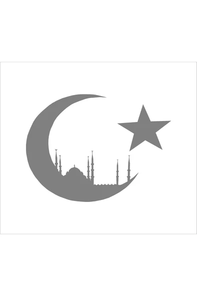 SEÇ Ay Yıldız Cami Şehir Siluetli Sticker  Çok Amaçlı Sticker ürün görseli 1
