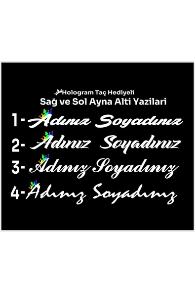 SEÇ Ayna Altı El Yazıları Hologram Taç Hediyeli Yazı Sticker ürün görseli 1