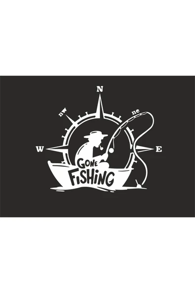 SEÇ Balık Tutan Adam Ve Pusula Sticker Çok Amaçlı Etiket Sticker ürün görseli 1