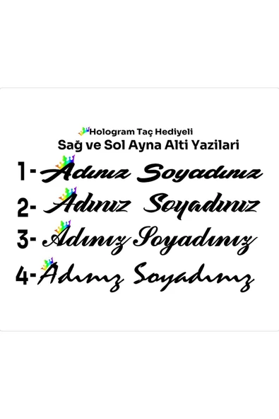 SEÇ Ayna Altı El Yazıları Hologram Taç Hediyeli Yazı Sticker ürün görseli 1