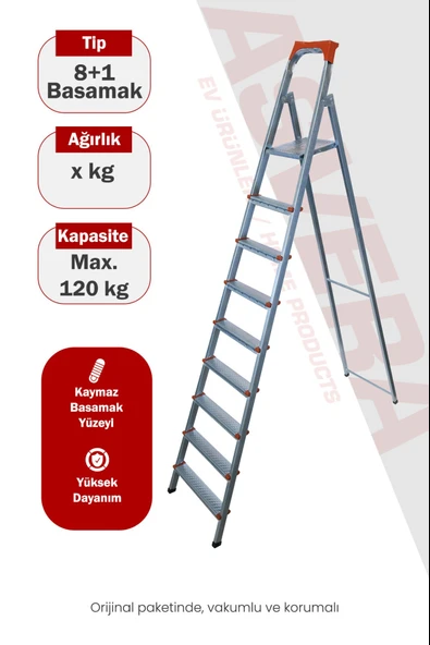 Asvera 8+1 (9 Basamaklı) Katlanabilir Profil Merdiven - Sağlam Çelik Çatı ve Dış Cephe Merdiveni ürün görseli 1