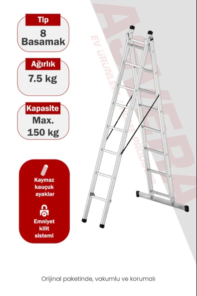 Asvera Endüstriyel 5 Metre A Tipi 2 Parçalı Alüminyum Merdiven - 1.4 mm Profesyonel Merdiven ürün görseli 1