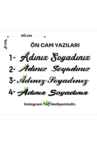SEÇ Hologram Taçlı Yazı İsim Soyisim Sticker Oto Sticker ürün görseli 1