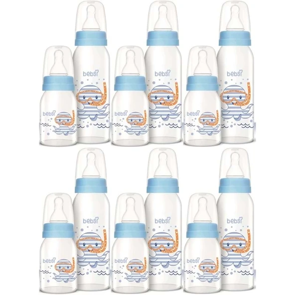Bebsi Cam Biberon Seti Mavi (250ML+125ML) (6 Lı Set) ürün görseli 1