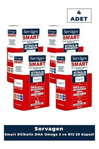 Sorvagen Smart 30 Kapsül ( Sitikolin Dha Omega 3 ve B12 Içeren Takviye Edici Gıda ) x 4 Adet ürün görseli 1