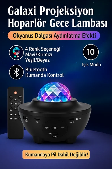 Galaxy  Bluetooth Hoparlör  Gece Lambası Lazer Işık ve Parti LED Disko Topu ürün görseli 1