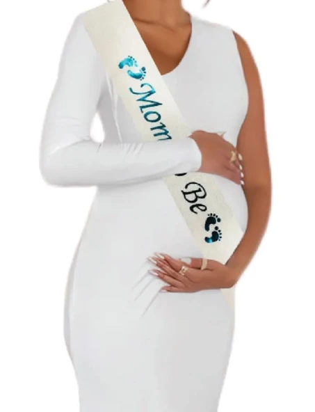 Mom To Be Beyaz Dantelli Mavi Kuşak 9x140 cm ürün görseli 1