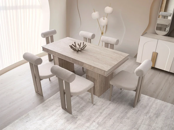 VİZON MDF MASA + 6 SANDALYE ürün görseli 1