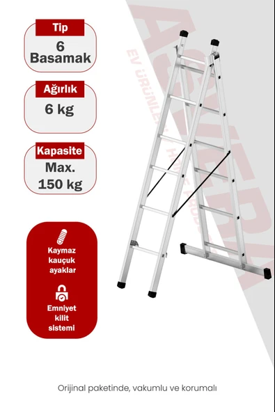 Asvera Endüstriyel 4 Metre A Tipi 2 Parçalı Alüminyum Merdiven - 1.4 mm Profesyonel Merdiven ürün görseli 1