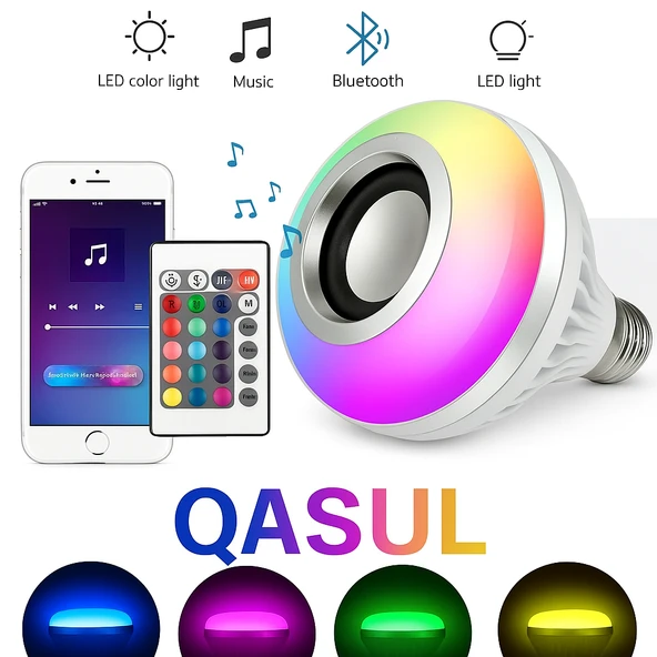 Bluetooth Hoparlörlü, RGB LED Işıklı Lamba, Uzaktan Kumandalı Müzik Çalar Ampul ürün görseli 1