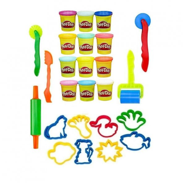 Oyun Hamuru 12 Renk Merdane Şekiller Set Play Doh Oyun Hamuru Seti 12 Renk Merdane ve Şekiller ürün görseli 1