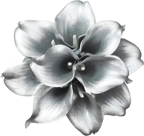 Nettenevime Yapay Çiçek Gümüş Renk Gala Eva Malzeme Silver Cala Flower 8li Demet ürün görseli 1