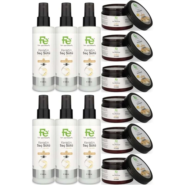 Fe Keratin Saç Sütü 200ML & Saç Maskesi 300ML (Karma 12 Li Set) ürün görseli 1