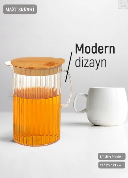 Bambu Renk Sürahi Plastik 2,1 Litre BPA FREE - Resim 2