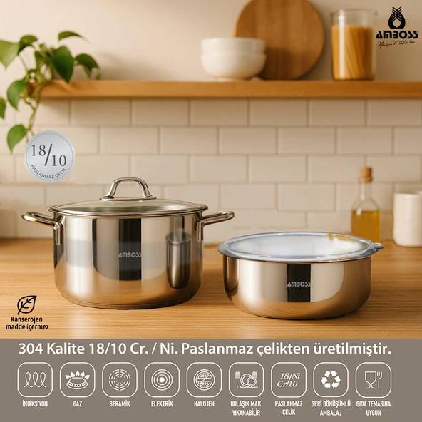 4 Parça Cook and Store Paslanmaz Çelik Tencere Saklama Kabı Pratik Set ürün görseli 1