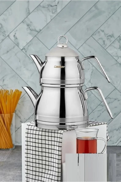 Cooker 4 Parça Lisa Çaydanlık Aile Boy Gümüş Paslanmaz Çelik ürün görseli 1