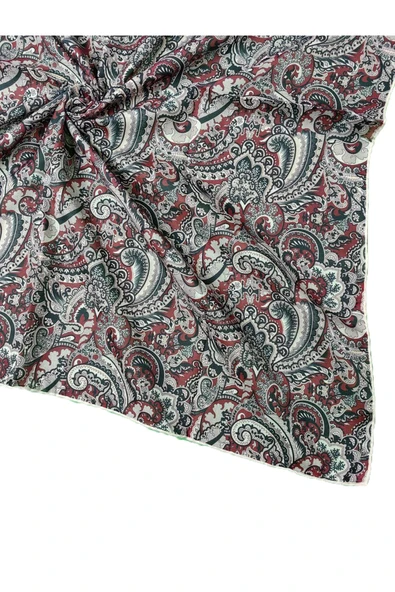 Ebruli Pamuklu Etnik Desenli Soft Eşarp – 90x90 cm ürün görseli 1