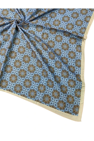 Ebruli Pamuklu Etnik Desenli Soft Eşarp – 90x90 cm ürün görseli 1