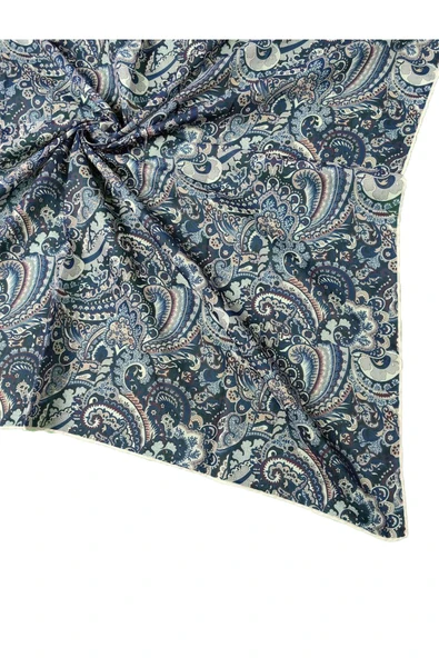 Ebruli Pamuklu Etnik Desenli Soft Eşarp – 90x90 cm ürün görseli 1
