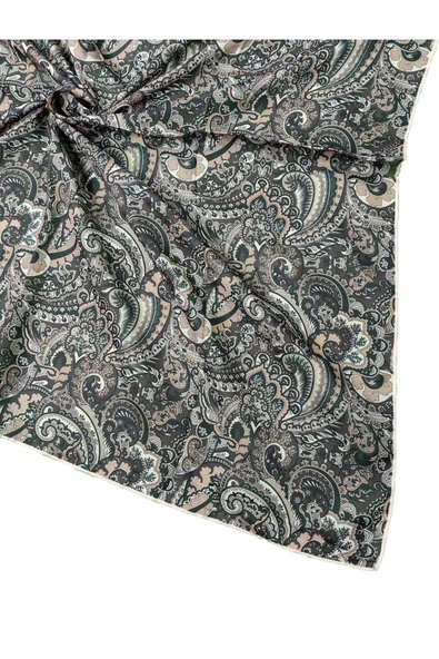 Ebruli Pamuklu Etnik Desenli Soft Eşarp – 90x90 cm ürün görseli 1