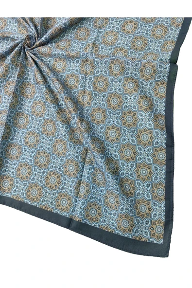 Ebruli Pamuklu Etnik Desenli Soft Eşarp – 90x90 cm ürün görseli 1