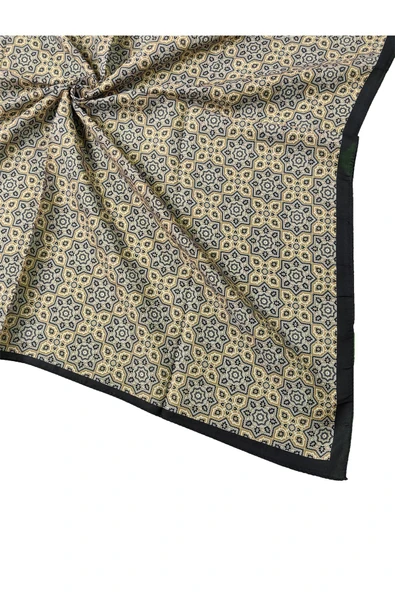 Ebruli Pamuklu Etnik Desenli Soft Eşarp – 90x90 cm ürün görseli 1