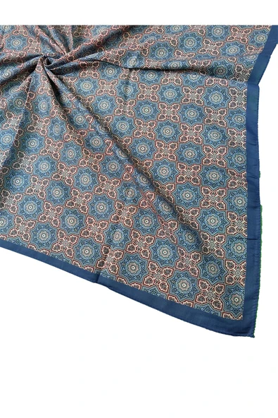 Ebruli Pamuklu Etnik Desenli Soft Eşarp – 90x90 cm ürün görseli 1