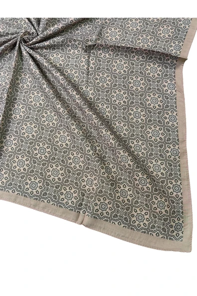 Ebruli Pamuklu Etnik Desenli Soft Eşarp – 90x90 cm ürün görseli 1