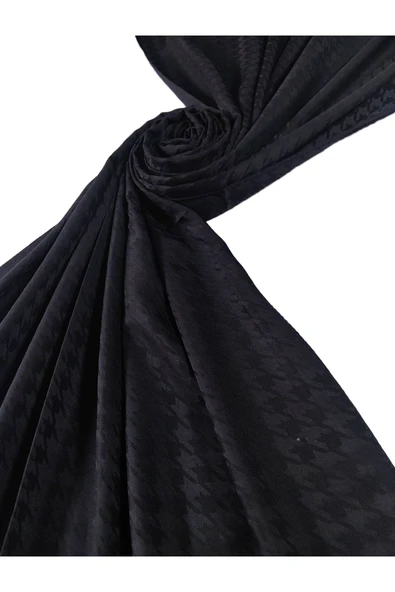 Enba Viskon Jakarlı Kaz Ayağı Desenli Şal 75x190 cm ürün görseli 1