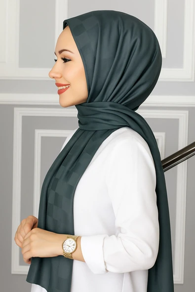 Emproyal Silver Jakar Dama Desenli Şal 75x190 cm ürün görseli 1