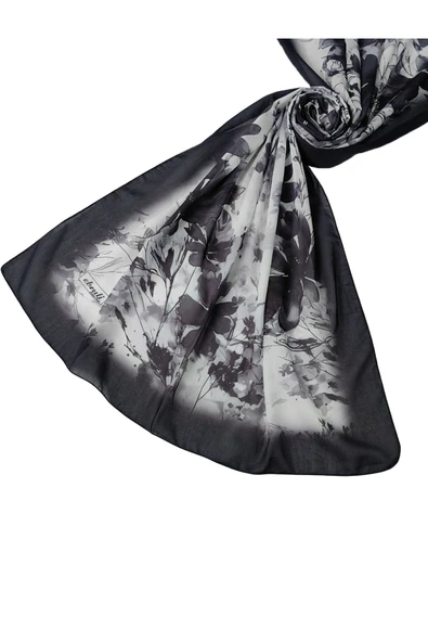 Ebruli Cotton Vual Çiçek Desenli Şal 75x190 cm ürün görseli 1