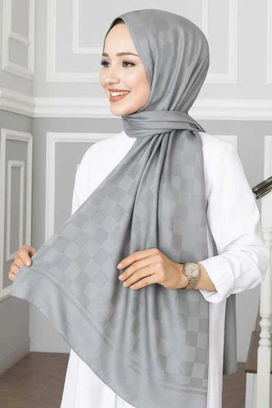 Emproyal Silver Jakar Dama Desenli Şal 75x190 cm ürün görseli 1
