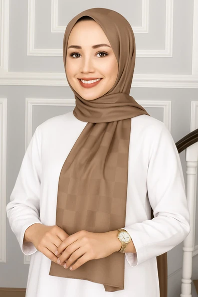 Emproyal Silver Jakar Dama Desenli Şal 75x190 cm ürün görseli 1