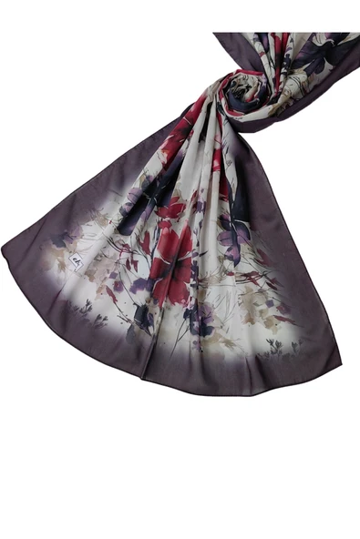 Ebruli Cotton Vual Çiçek Desenli Şal 75x190 cm ürün görseli 1