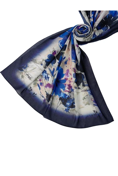 Ebruli Cotton Vual Çiçek Desenli Şal 75x190 cm ürün görseli 1