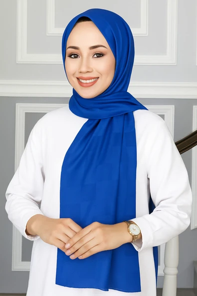 Emproyal Silver Jakar Dama Desenli Şal 75x190 cm ürün görseli 1