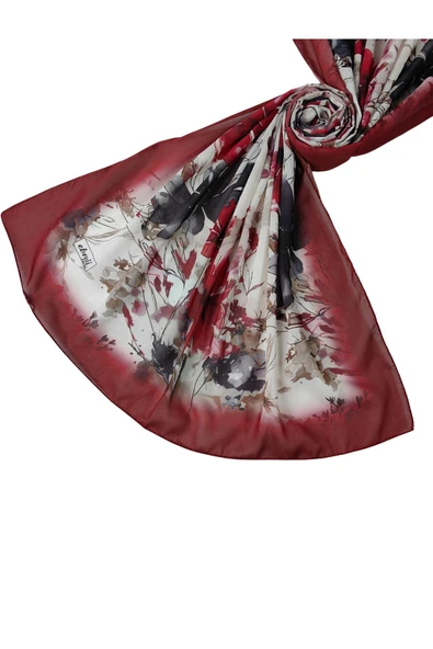 Ebruli Cotton Vual Çiçek Desenli Şal 75x190 cm ürün görseli 1