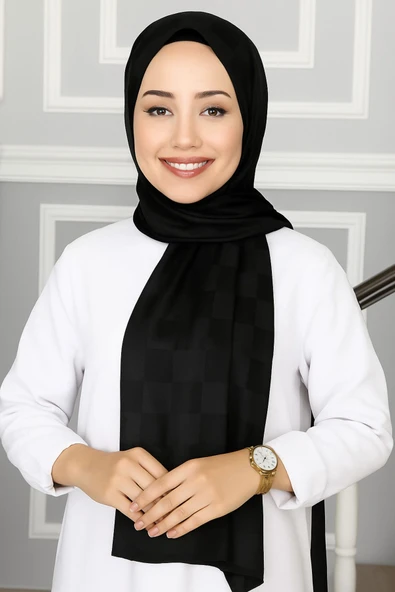 Emproyal Silver Jakar Dama Desenli Şal 75x190 cm ürün görseli 1