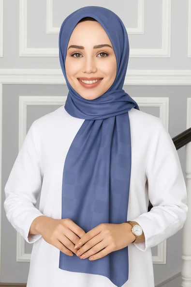 Emproyal Silver Jakar Dama Desenli Şal 75x190 cm ürün görseli 1