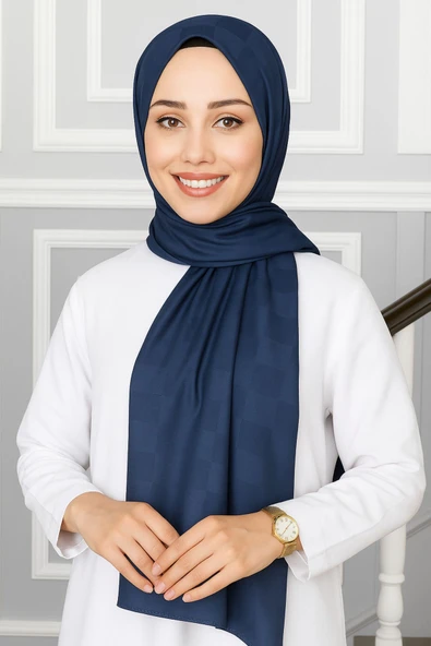 Emproyal Silver Jakar Dama Desenli Şal 75x190 cm ürün görseli 1