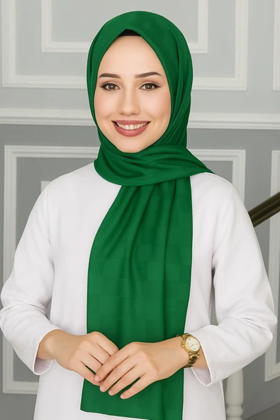 Emproyal Silver Jakar Dama Desenli Şal 75x190 cm ürün görseli 1