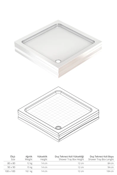 Sanica Magna Kare 80 x 80 20 cm Yükseklik Duş Teknesi ürün görseli 1