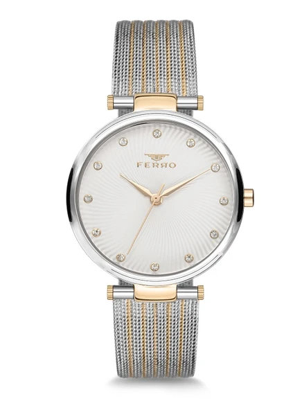 Ferro F2822C-1089-D Quartz Hasır Altın Gri 33 mm Kadın Kol Saati ürün görseli 1